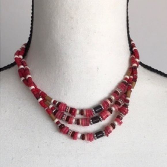 NWT Free People 3 layer red beaded necklace - Picture 3 of 7